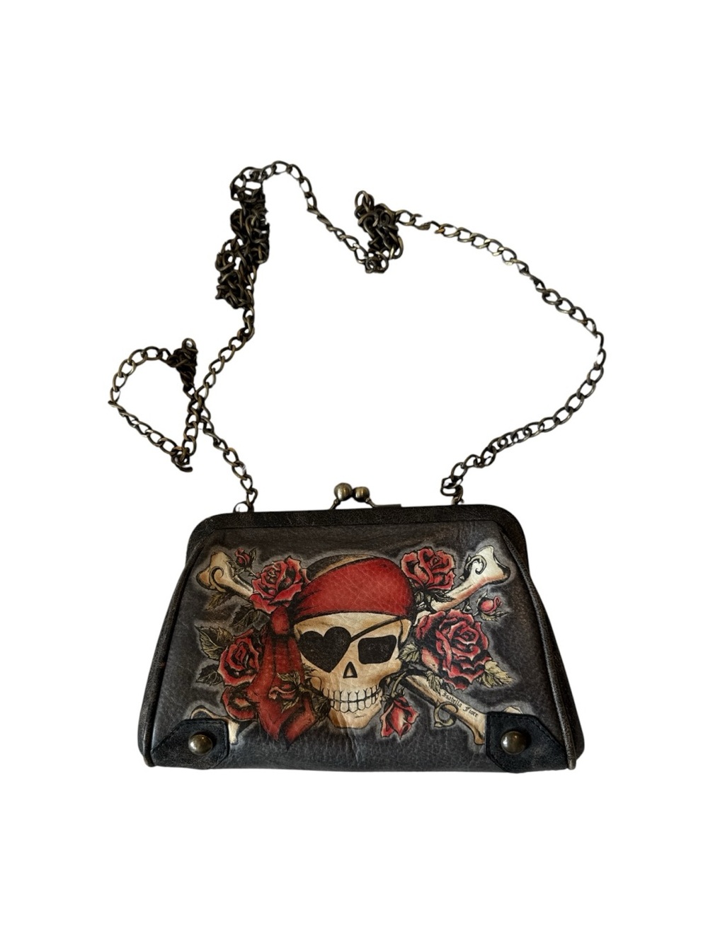 Isabella Fiore Vintage Y2K Skull and Roses Leather‎ Crossbody Bag - Picture 2 of 5